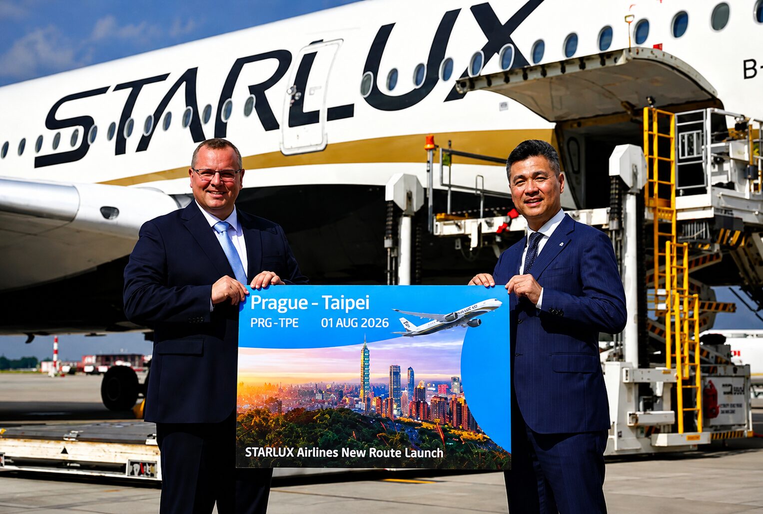Jiří Pos, Chairman of the Prague Airport Board of Directors and Glenn Chai, CEO of STARLUX Airlines Jiří Pos, Chairman of the Prague Airport Board of Directors and Glenn Chai, CEO of STARLUX Airlines
