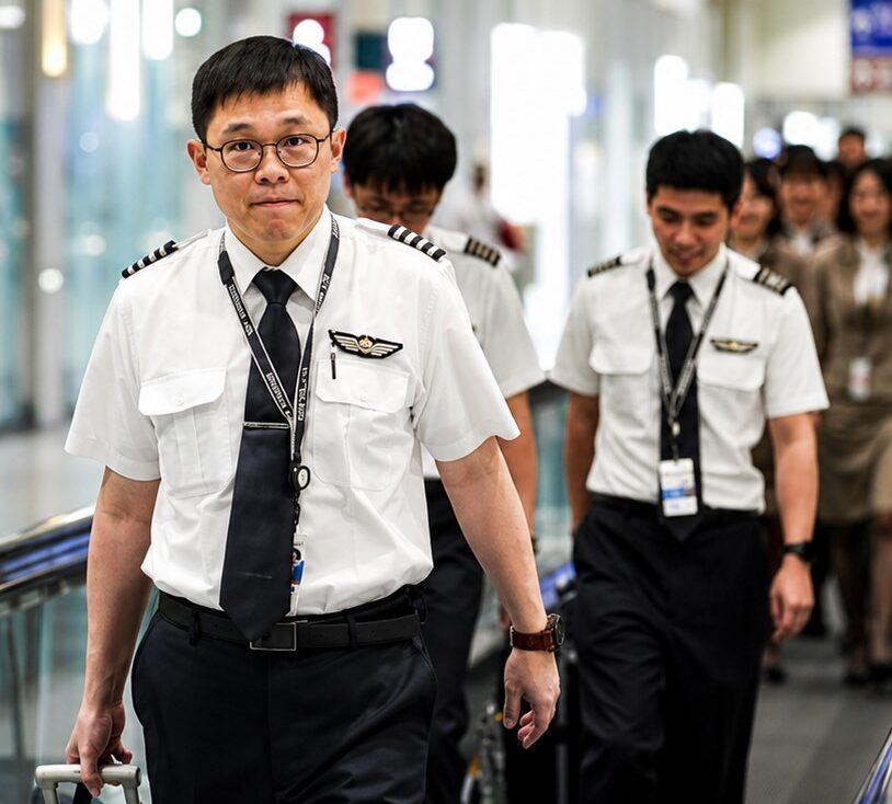 Starlux Chairman K.W. Chang leads the crew of the flight
